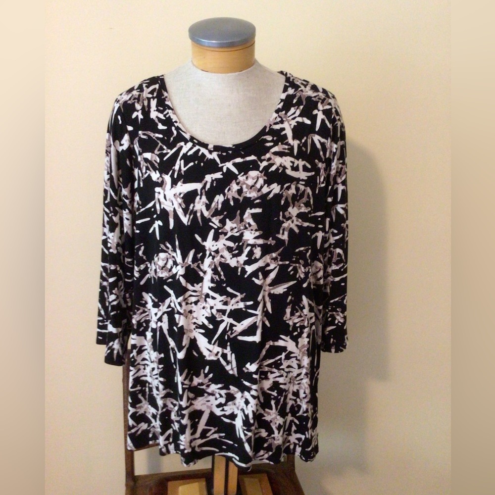 H by Halston Black/Beige Jersey Knit Tunic
